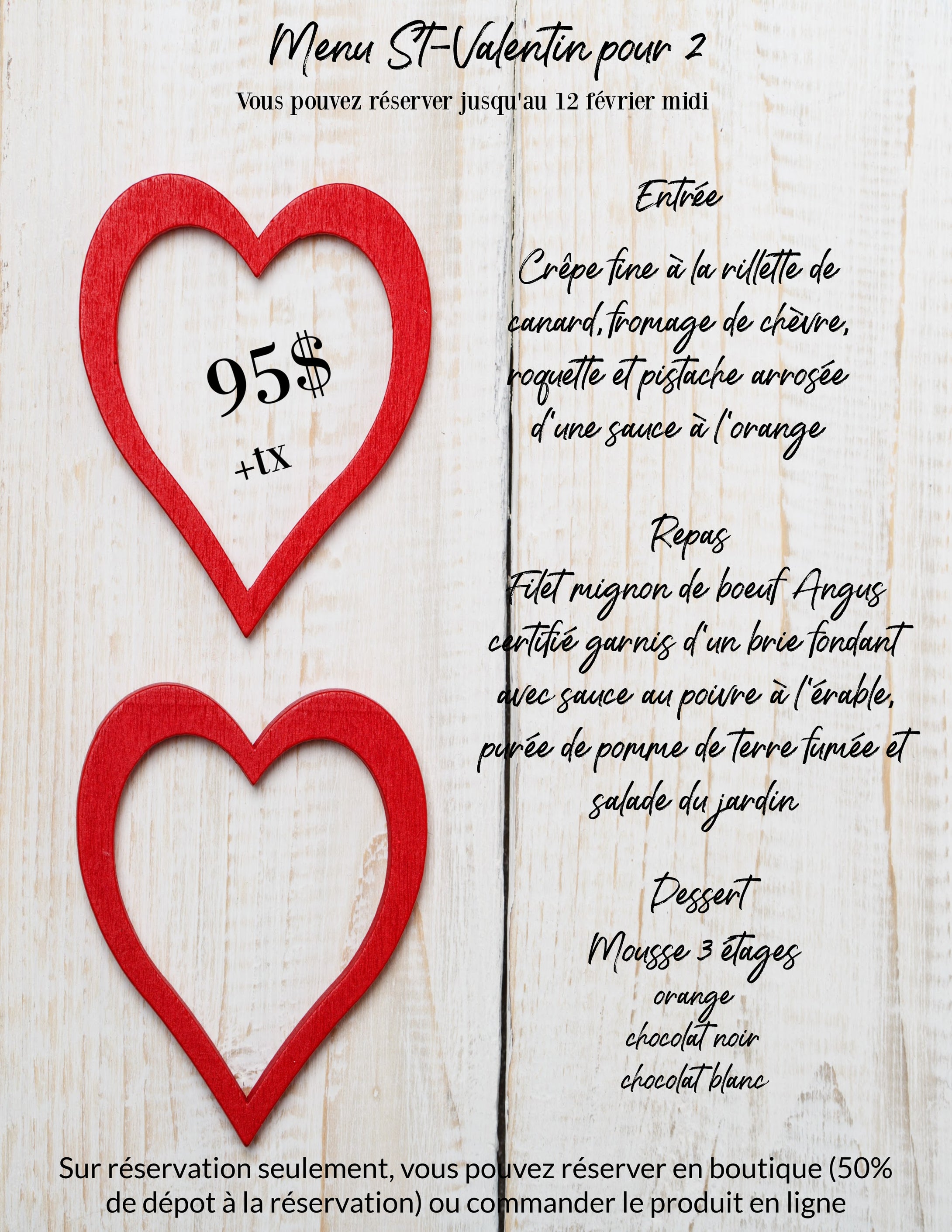 Repas spécial St Valentin pour 2