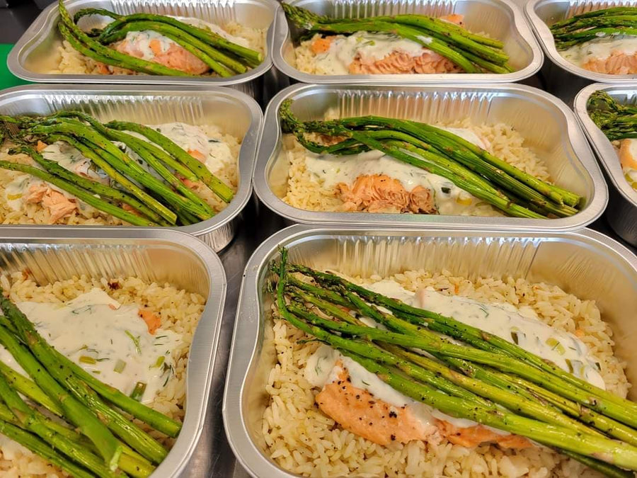 Saumon sauce aneth et citron avec riz et légumes (Familial)